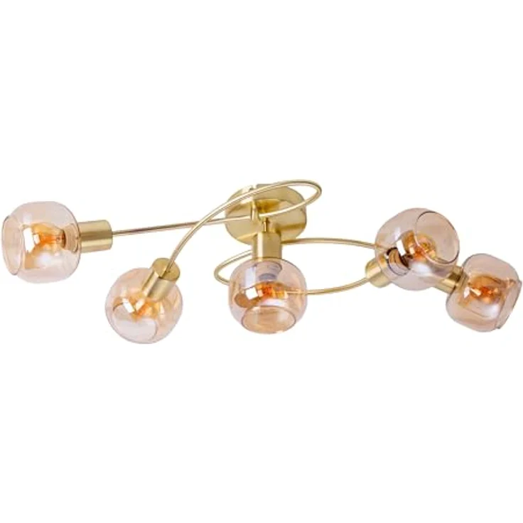 Näve Leuchten - 5er Spot/Deckenleuchte Libby Messing - Aus messingfarbenem Metall und getöntem Glas - Deckenlampe für Esszimmer, Wohnzimmer, Diele oder Büro - Amber, 65,5 cm – Bild 1
