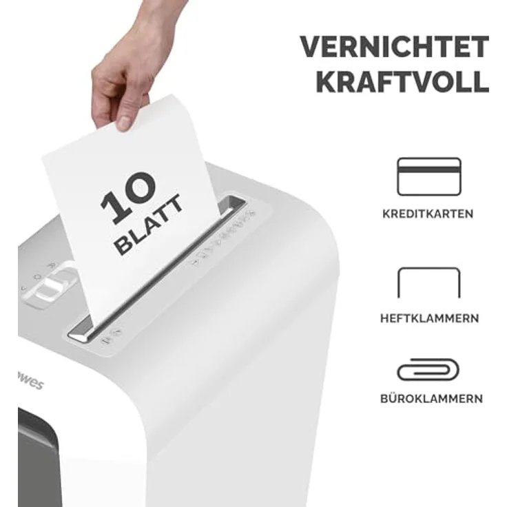 Fellowes Aktenvernichter Powershred LX65, 10 Blatt (P4), Partikelschnitt, Safesense, 22L Papierkorb, White – Bild 3