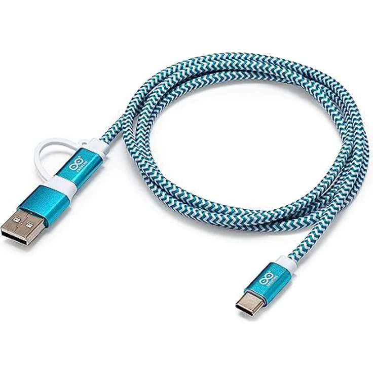 Arduino USB Kabel Typ-C 2-in1 [TPX00094] – 1 m langes USB-Kabel mit offiziellem Arduino Logo – Nylon-Geflechtmantel mit Aluminiumgehäuse