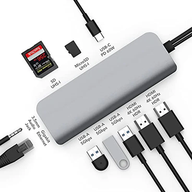 Hyper Laufwerk 10-in-2 USB C Dock, Dual Monitor HDMI 4K @ 60Hz, 60W USBC Power Delivery, Gigabit Ethernet, USB-C Hub Adapter für MacBook Pro mit M1 Pro/Max 2021, MacBook Pro – Bild 4