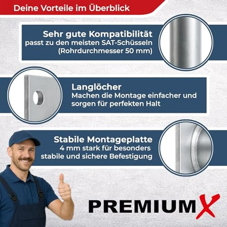 Wandhalter PremiumX  25 cm ALU TÜV Geprüft für Wandmontage Montage für Sat Schüssel , Spiegel – Bild 3
