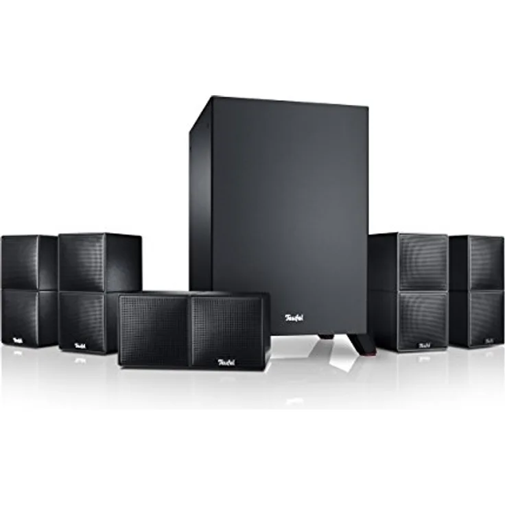 Teufel CUBYCON - 5.1 Heimkino-Set mit Subwoofer, 2-Wege-Micro-Lautsprecher aus Aluminium, HiFi Surround Sound, Höhe Sprachverständlichkeit, Bassreflex - schwarz