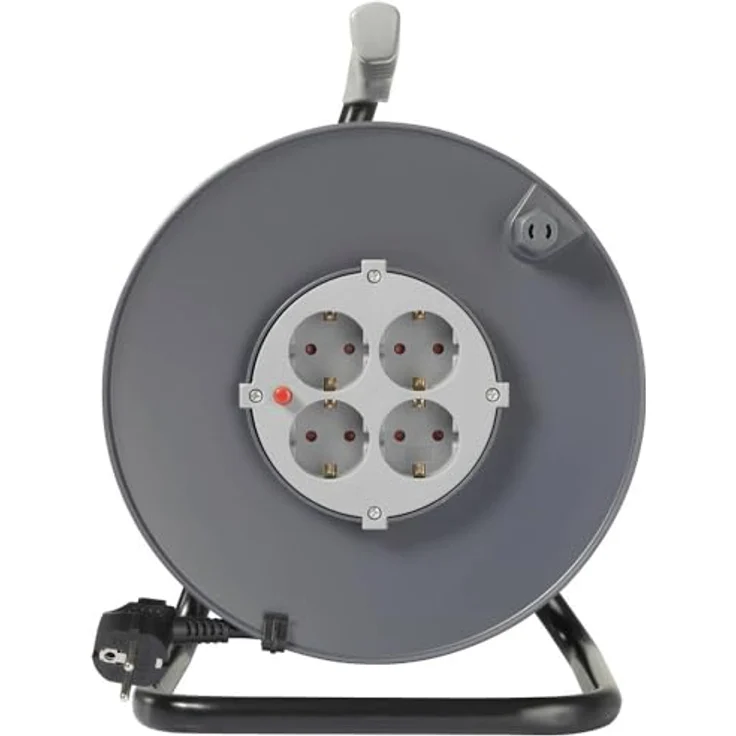 Sygonix SY-5655928 Kabeltrommel 50 m Schwarz Schutzkontakt-Stecker, Verlängerungskabel mit 4 Schutzkontakt-Steckdosen und Überhitzungsschutz – Bild 3