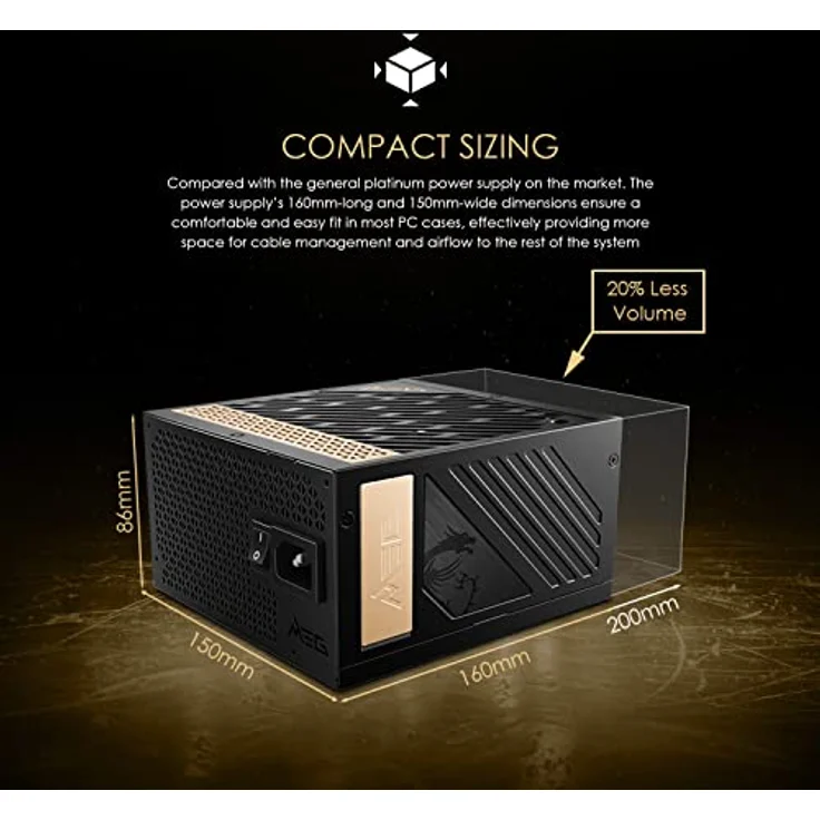 MSI MEG Ai1300P PCIE5 Netzteil, EU Stecker, 1300W, 80 Plus Platinum, vollmodularer ATX 3.0, unterstützt PCIe 5.0 GPU, japanische Kondensatoren, Gaming Intelligence, ummantelte Kabel, 10 Jahre Garantie – Bild 4
