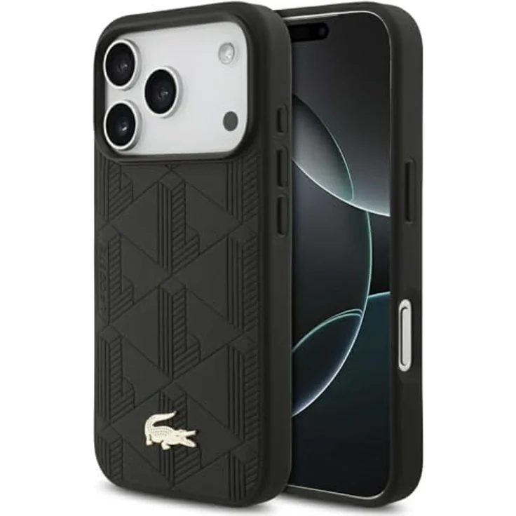 Lacoste Hardcase Monogramme Gold Logo MagSafe (LCHMP17LPNOK), PU-Leder Smartphone Hülle für iPhone 17 Pro, Schwarz mit exklusivem Design und Kratzschutz – Bild 1