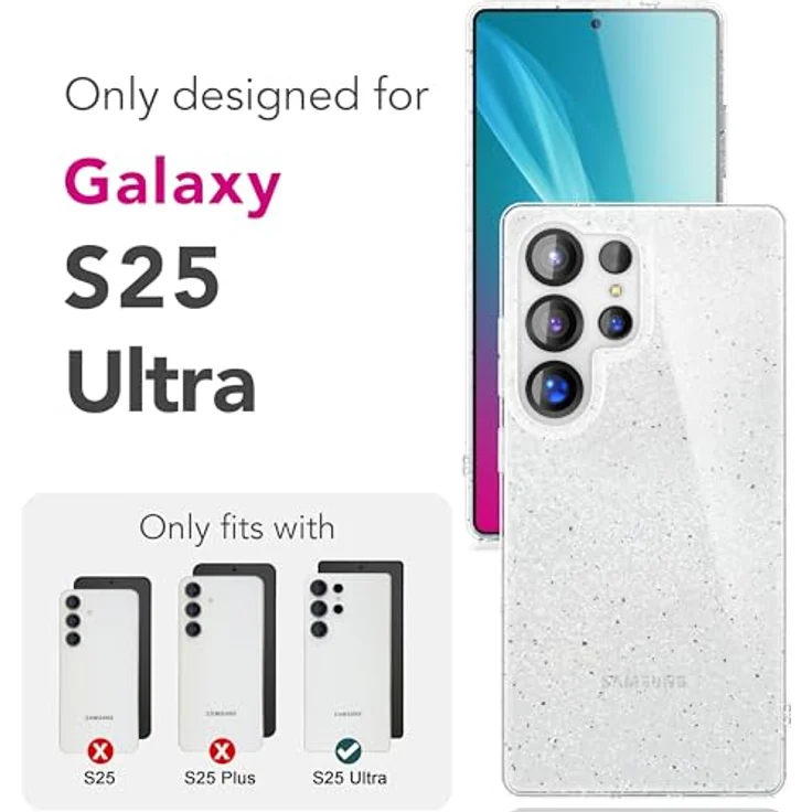 Nalia Dazzlin Clear Glitter Diamond Cover, transparente Silikon Hülle mit glitzernden Partikeln für Samsung Galaxy S25 Ultra, stoßfest und kratzbeständig – Bild 6
