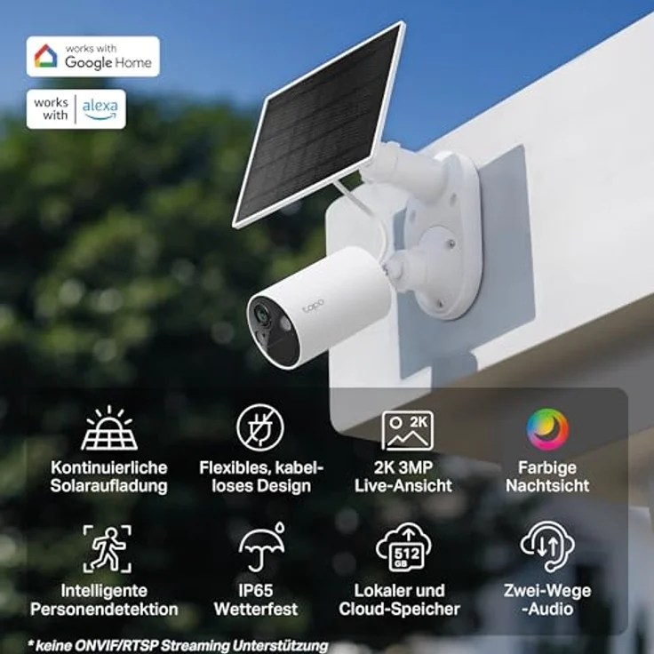 Tapo C410 KIT Solar Überwachungskamera Aussen Akku, 2K 3MP, Farbnachtsicht, 6400-mAh Akku, Zwei-Wege-Audio, Personenerkennung, Alexa&Google Assistant, 2,4 GHz – Bild 2