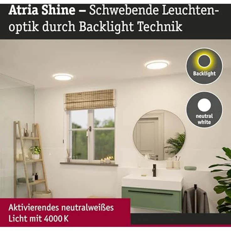 Paulmann 71157 LED Panel Atria Shine Backlight IP44 rund 293mm 16W 1600lm 4000K Weiß Deckenleuchte – Bild 2