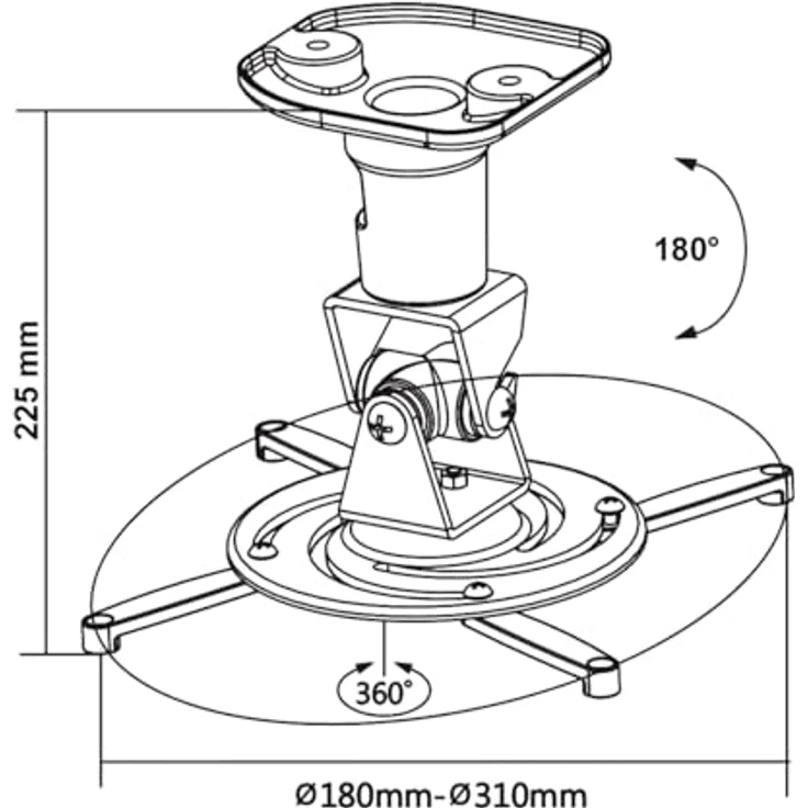 MyWall H16-1L Deckenhalterung Beamer, Deckenabstand 225mm, schwenkbar: 360°, neigbar: 180°, silber - Preisvergleich – Bild 2