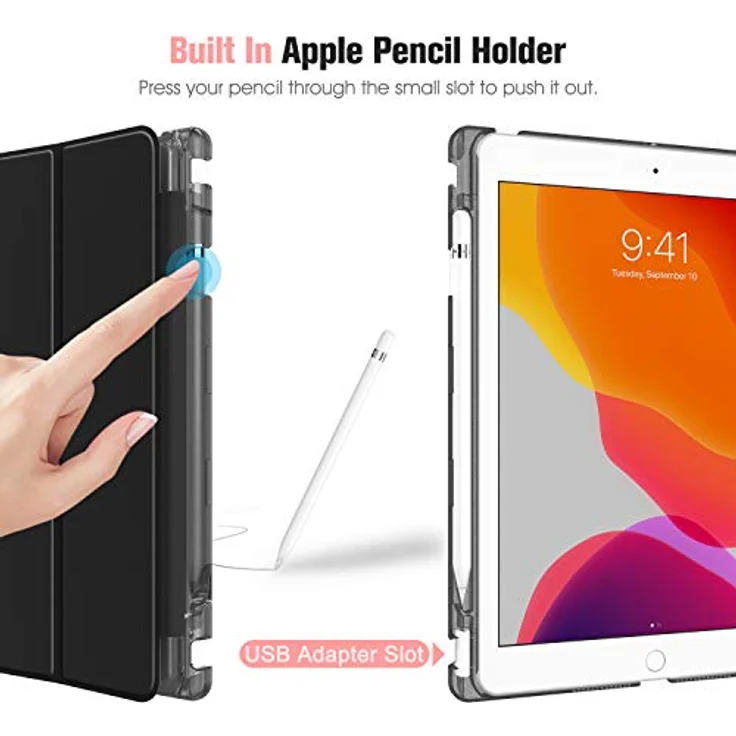 Fintie Hülle für iPad 9. Generation 2021/8. Gen 2020/7. Gen 2019 10.2 Zoll mit Stifthalter, ultradünne leichte Schutzhülle mit transparenter Rückseite und Auto Schlaf/Wach Funktion, Don't Touch – Bild 2