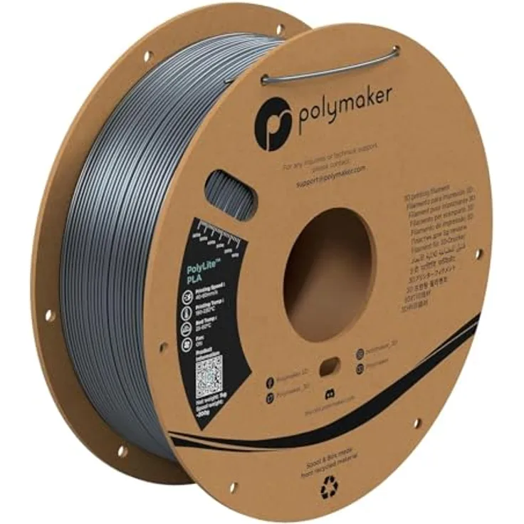Polymaker PolyLite PLA 1.75mm, 1kg 3D-Druckmaterial in Silk Chrome, hochgradig zuverlässig und einfach zu drucken