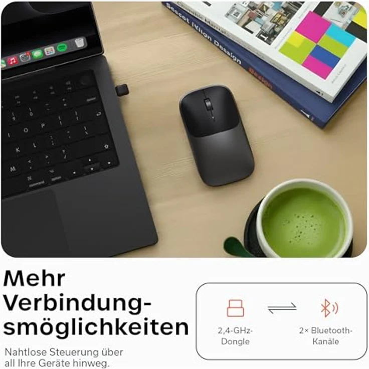 Satechi Slim EX Wireless Maus, kabellos, Dual Bluetooth, ergonomisch, schwarz – Bild 5