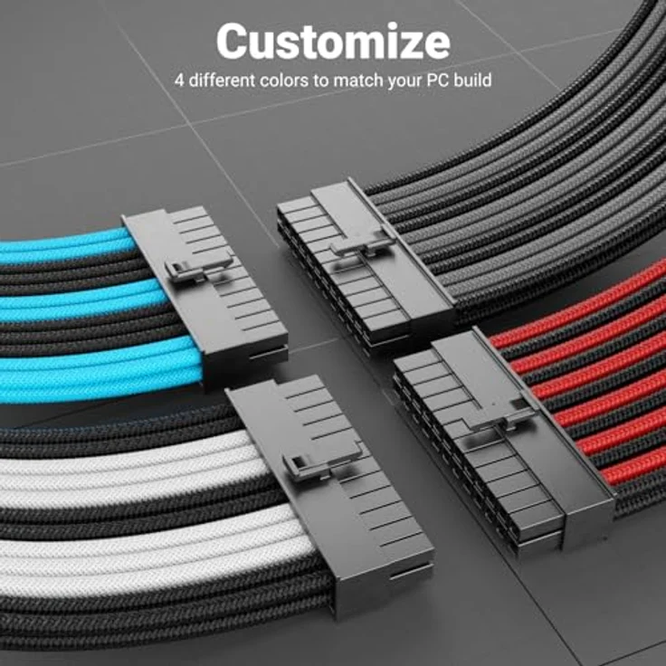 deleyCON 24-Pin ATX Netzteil Kabel Verlängerung 30cm - 18 AWG, robustes Nylon, Stecker auf Buchse, Schwarz Weiß – Bild 3