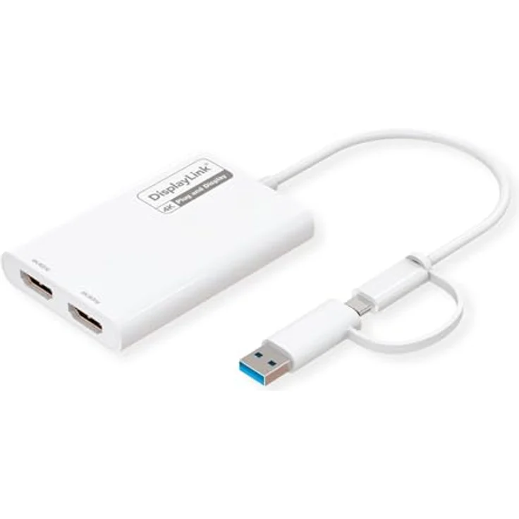ROLINE Multi-DisplayLink Adapter USB Typ A+C, 2X HDMI, Multi-Stream 4K, kompaktes Design mit reversiblem USB-C Stecker – Bild 1