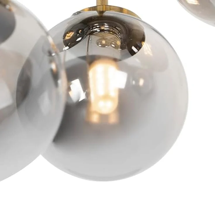 Qazqa - Landhaus I Vintage Moderne Deckenleuchte I Deckenlampe I Lampe I Leuchte Gold I Messing 9-Lichter mit Rauchglas - Athen I Schlafzimmer - Rund - LED geeignet G9 – Bild 3