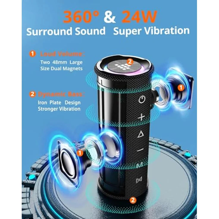 Tronsmart Mini Bluetooth Lautsprecher Musikbox, 24h Akku, Ipx7 Wasserdicht, Mit Licht Bluetooth 5.3, Stereo Bluetooth Box, Schwarz – Bild 2