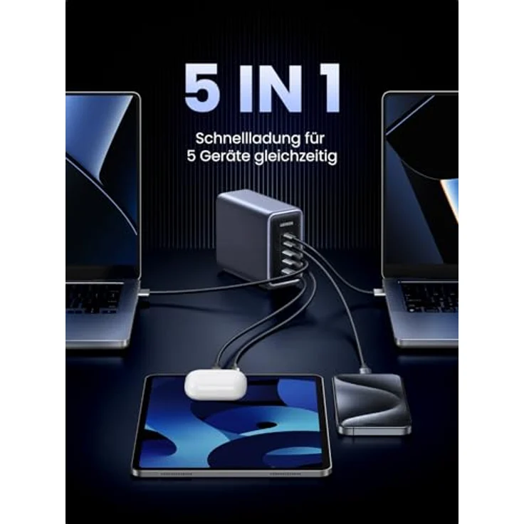 UGREEN USB C Ladegerät, Nexode 300W Charger PD 3.1 GaN Netzteil 5 Ports PPS - MacBook Pro 2021 16", MacBook Air, Surface Book, iPhone 16 Pro Max, 16 Pro - Schwarz – Bild 4