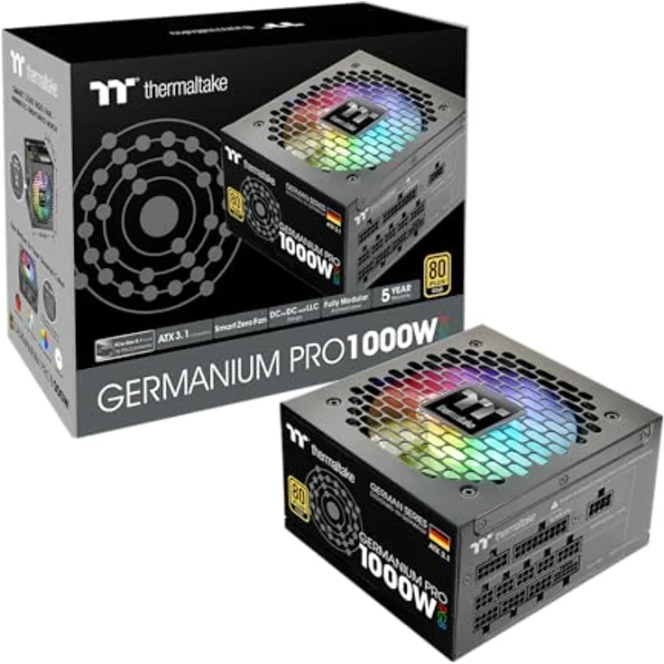 Thermaltake Germanium Pro 1000W Netzteil, RGB, ATX 3.1, 80Plus Gold, Vollmodular, 120mm Lüfter mit 256-Farb-Cycle