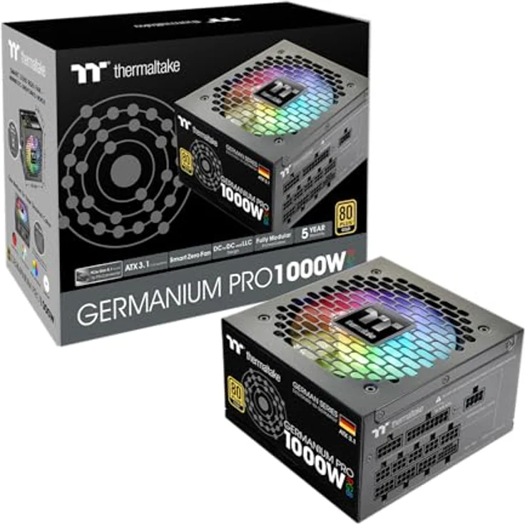 Thermaltake Germanium Pro 1000W Netzteil, RGB, ATX 3.1, 80Plus Gold, Vollmodular, 120mm Lüfter mit 256-Farb-Cycle – Bild 1