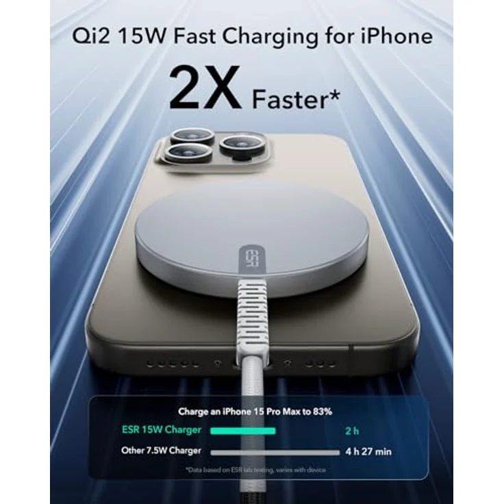 ESR Qi2 15W Magsafe Ladegerät, Wireless Charger für Apple, Kabelloses Ladepad für iPhone 16/16 Plus/16 Pro/16 Pro Max/15/14/13 Serie, Airpods 4, Magnetisches Ladepad mit A/C-Kabel, Silber – Bild 4