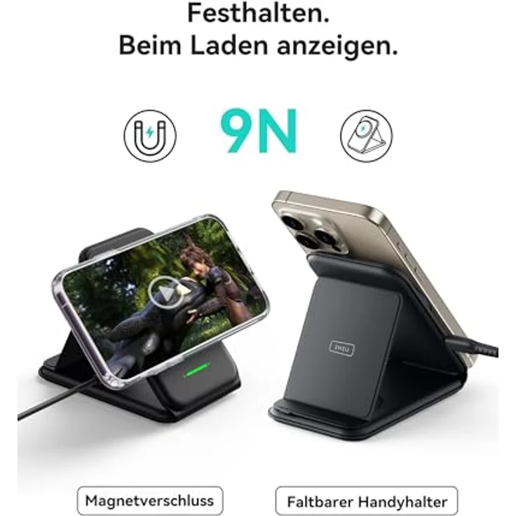INIU 15W MagSafe Ladestation 3 in 1, Faltbares Wireless Charger Qi2-Zertifikat für iPhone 16/15/14/13/12, Apple Watch 9/8/7/6/SE, AirPods 4/3/Pro 2 (mit 20W Adapter und USB-C-Kabel) – Bild 5