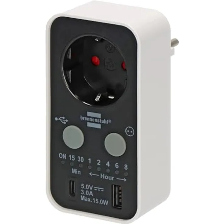 Brennenstuhl Digitaler Countdown Timer mit USB A und USB C, Steckdosenleiste mit Countdown-Funktion und USB Anschlüssen