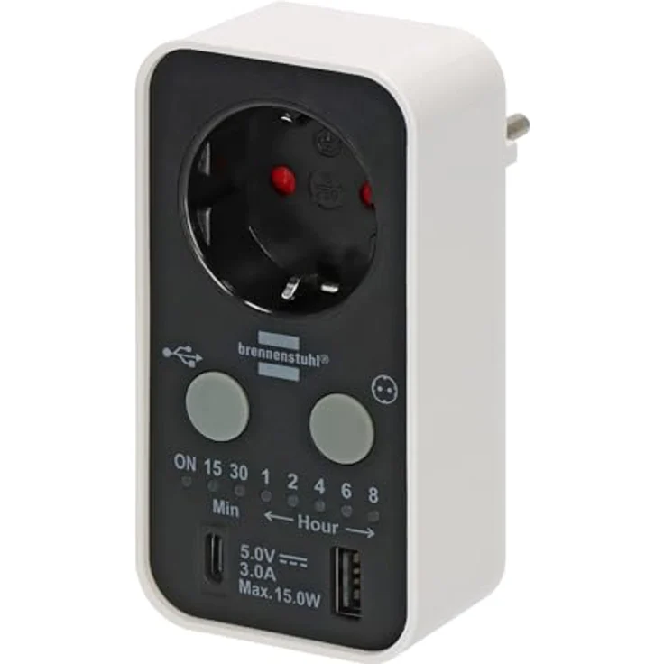 Brennenstuhl Digitaler Countdown Timer mit USB A und USB C, Steckdosenleiste mit Countdown-Funktion und USB Anschlüssen – Bild 1