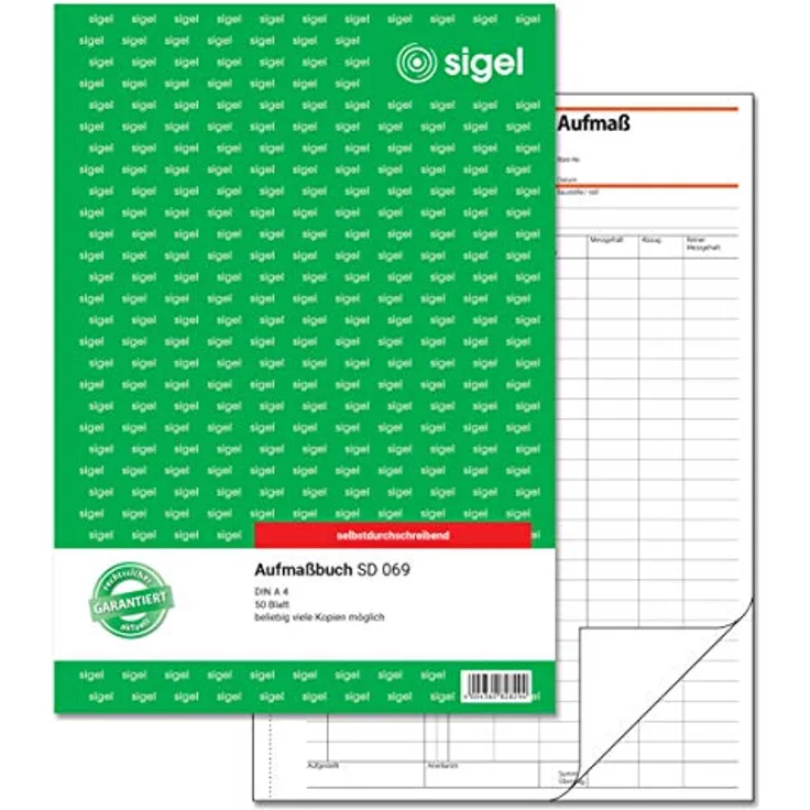 SIGEL SD069 Aufmaßbuch selbstdurchschreibend, beliebig viele Kopien, A4, 50 Blatt