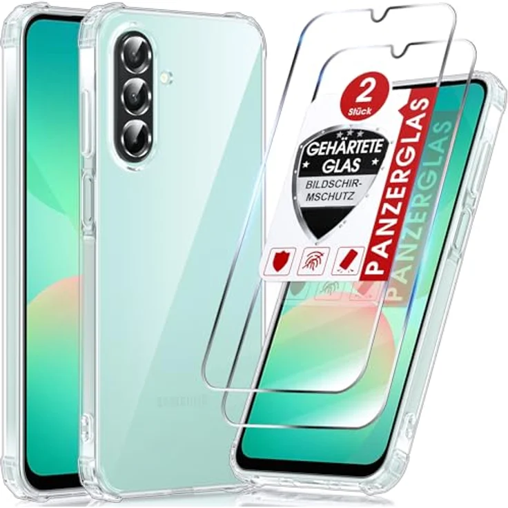 LeYi Hülle für Samsung Galaxy A26 5G, transparente TPU Silikon Handyhülle mit 2 Schutzfolien, stoßfest, dünn, mit Kameraschutz, Crystal Clear Cover Case – Bild 1