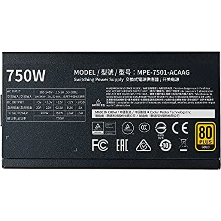 Cooler Master MWE 750 Gold V2, Modulares PC-Netzteil (EU-Stecker), 80 Plus Gold, 750 Watt Netzeil mit Flachkabel, 120mm HDB-Lüfter, Temperaturschwelle 50˚C – Bild 3