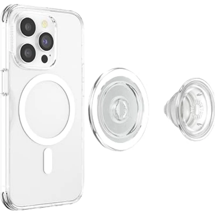 PopSockets PopGrip runder Telefongriff, kompatibel mit MagSafe, inkl. Adapterring, kabelloses Laden - Clear – Bild 4