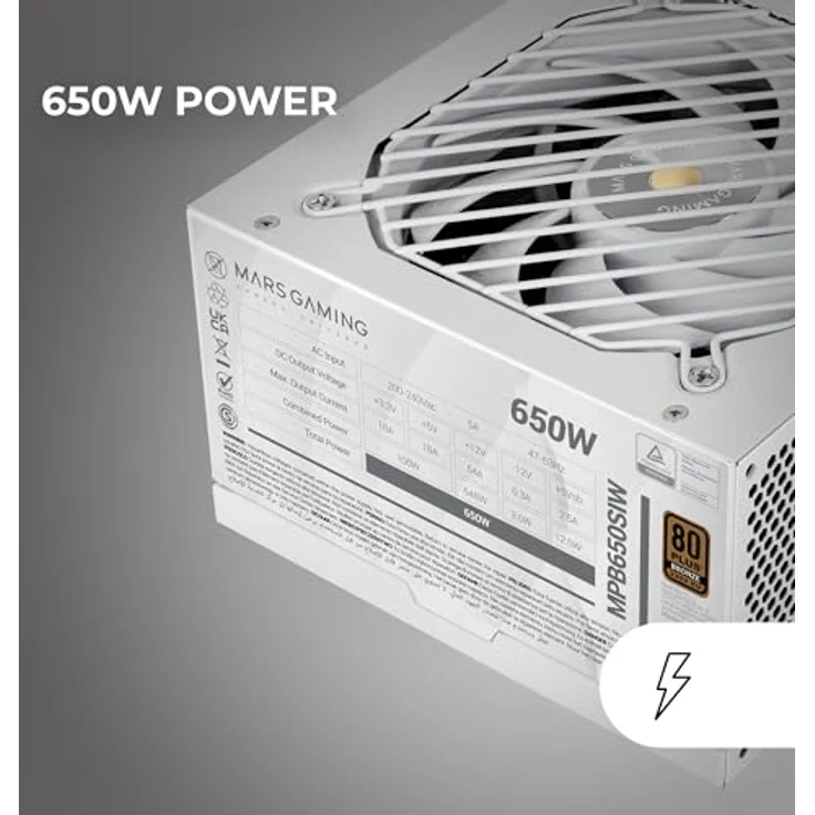 Mars Gaming MPB650SI, PC-ATX-Netzteil 650W, 80Plus Bronze mit 90% Effizienz, 7 Jahre Garantie, SI Extreme Silence Lüfter, DC-DC und SMD-Technologien, Weiß – Bild 4