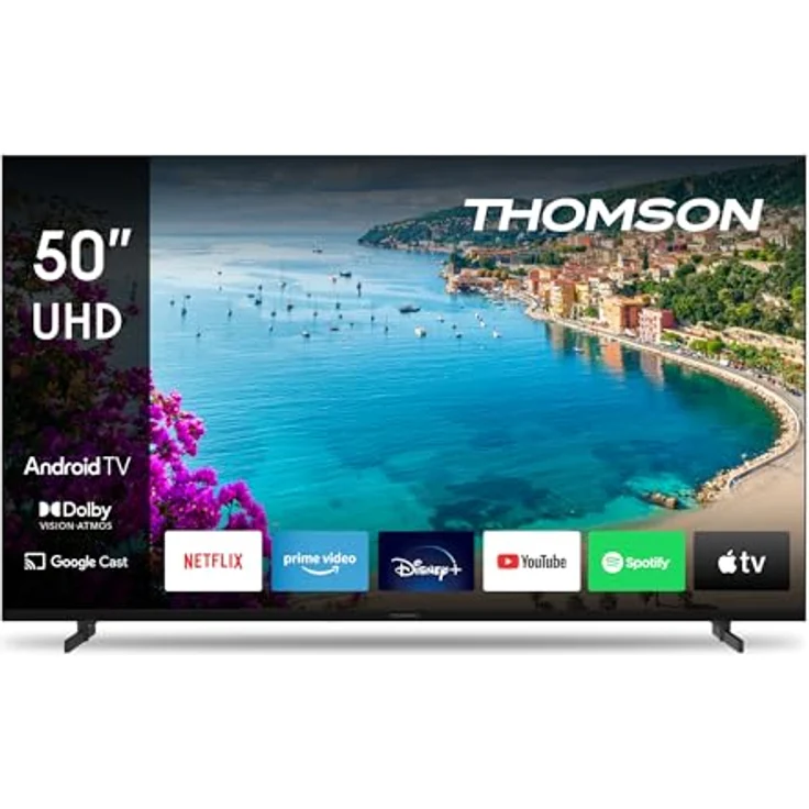 Thomson 50 Zoll (126 cm) UHD Fernseher Smart Android TV (WLAN, HDR, Triple Tuner DVB-C/S2/T2, Sprachsteuerung) – 50UA5S13-2023, Dolby Atmos, Dolby Vision, Beleuchtete Fernbedienung – Bild 1