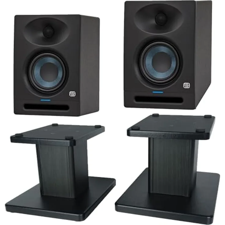 Presonus Eris Studio 4, Aktive PC-Lautsprecher mit 100 W und keepdrum Boxenständern, ideal für Home-Studio
