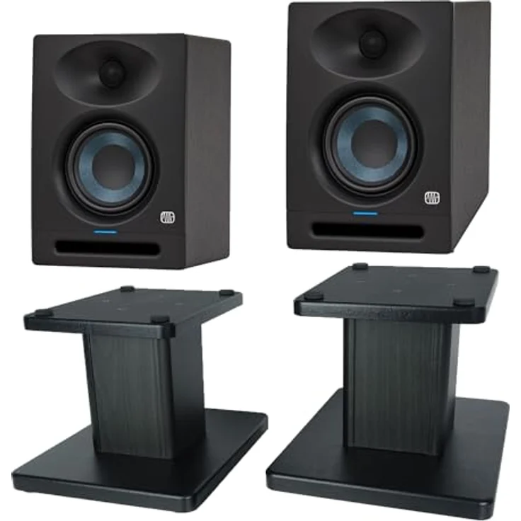 Presonus Eris Studio 4, Aktive PC-Lautsprecher mit 100 W und keepdrum Boxenständern, ideal für Home-Studio – Bild 1