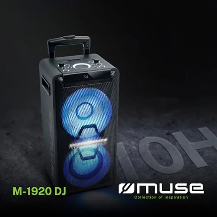 MUSE M-1920 DJ PA-Anlage mit Akku, 300 Watt, mit CD, Bluetooth und Licht-Effekten (USB, AUX, Mikrofon, Fernbedienung), schwarz – Bild 2
