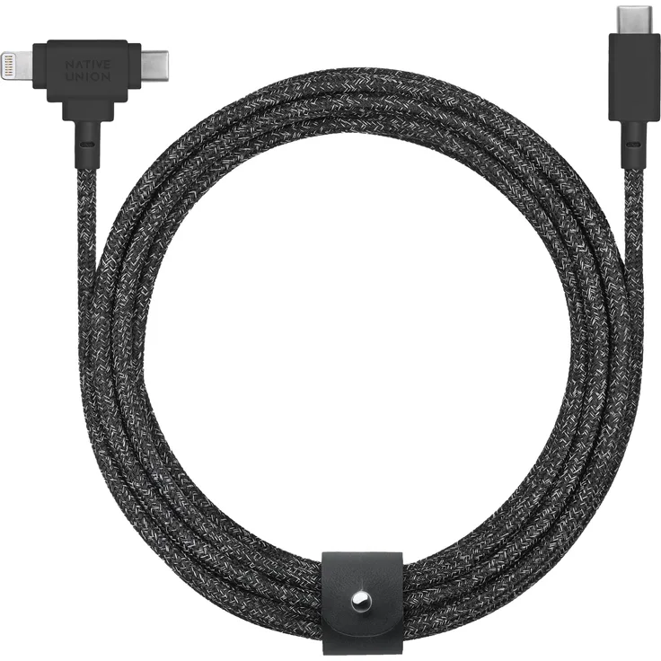 Native Union Belt Cable Duo, 1.50 m USB 3.0 Kabel mit Lightning- und USB-C-Anschlüssen, 60 W Hochgeschwindigkeitsladen