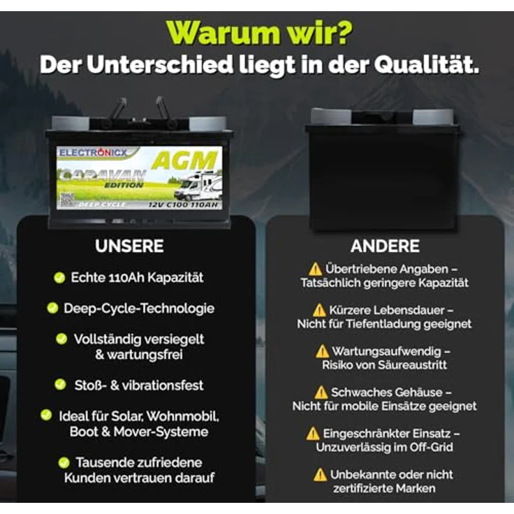 Electronicx Caravan Edition AGM Batterie 110AH, wartungsfreie 12V Versorgungsbatterie für Wohnmobile und Boote – Bild 6