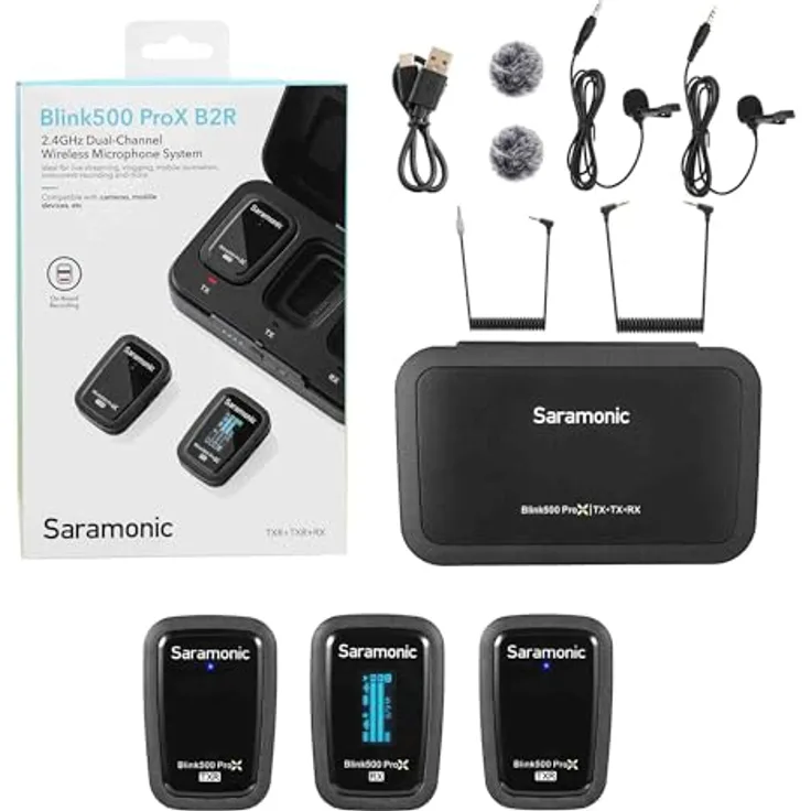 Saramonic Blink 500 ProX B2R, 2 Personen Wireless Clip-On Mikrofonsystem mit On-Board-Aufnahme, Lavaliers und 100 m Sichtweite