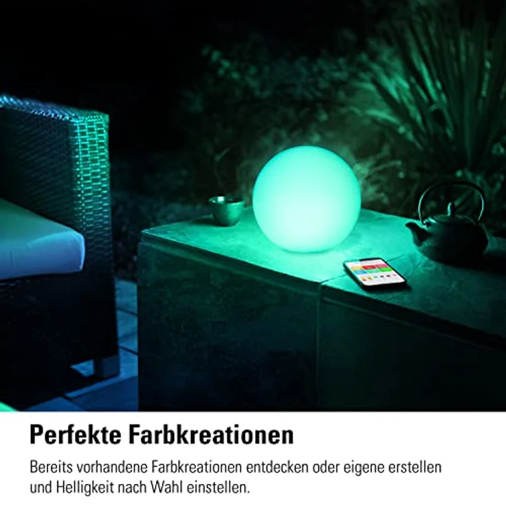 Eve Flare – Tragbare smarte LED-Kugelleuchte, wasserbeständig, weißes & farbiges Licht, 90 lm, Ø 25 cm, dimmbar, Keine Bridge nötig, Bluetooth & Thread, App-Steuerung, Apple HomeKit – Bild 4