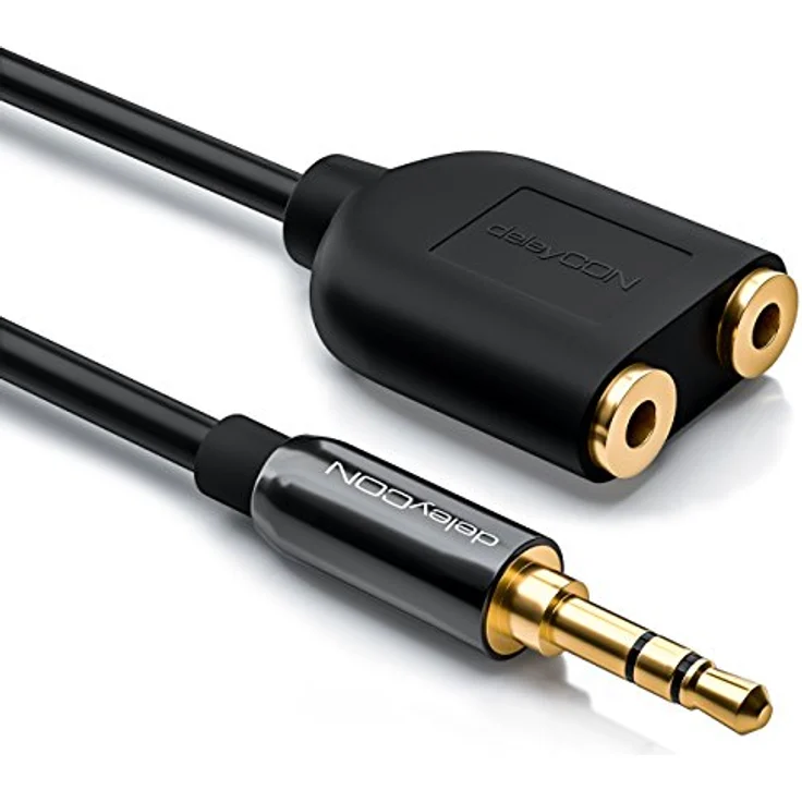 deleyCON AUX Stereo Audio Klinken Adapter, 2x 3,5mm Buchse auf 1x 3,5mm Stecker, Metall vergoldet, Schwarz, hohe Soundqualität für HiFi-Anlagen – Bild 2