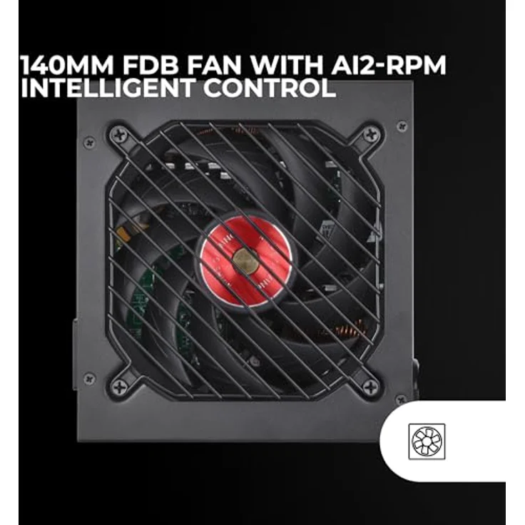 Mars Gaming MPVU750SIM, Modulares ATX Netzteil 750W, 80 Plus Silver +87%, 10 Jahre Garantie, roter 14 cm FDB Lüfter, AI2-RPM-Technologie, Japanische Toshin Kyogo 105° Kondensatoren – Bild 3