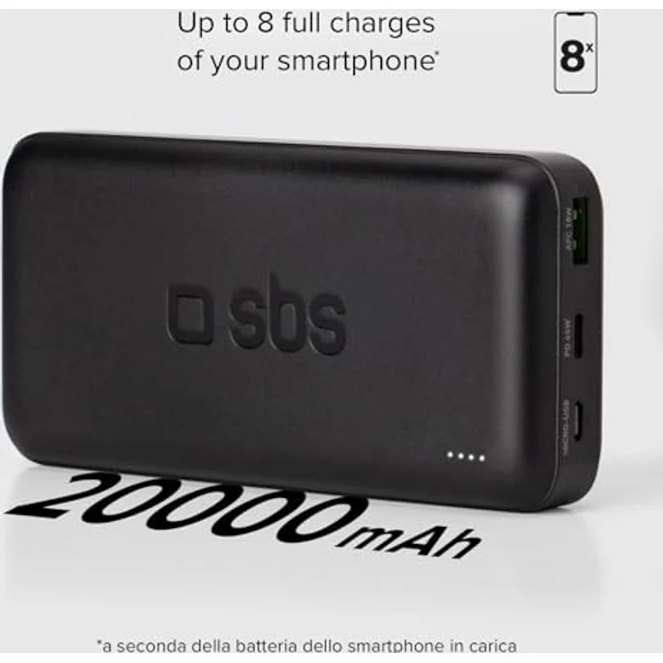SBS PowerBank 20K Fast, 20.000 mAh Power Delivery, Schnellladung 20 W, Adaptive Fast Charge (AFC), USB-C, USB-A, Status-LED, schwarz – Bild 3