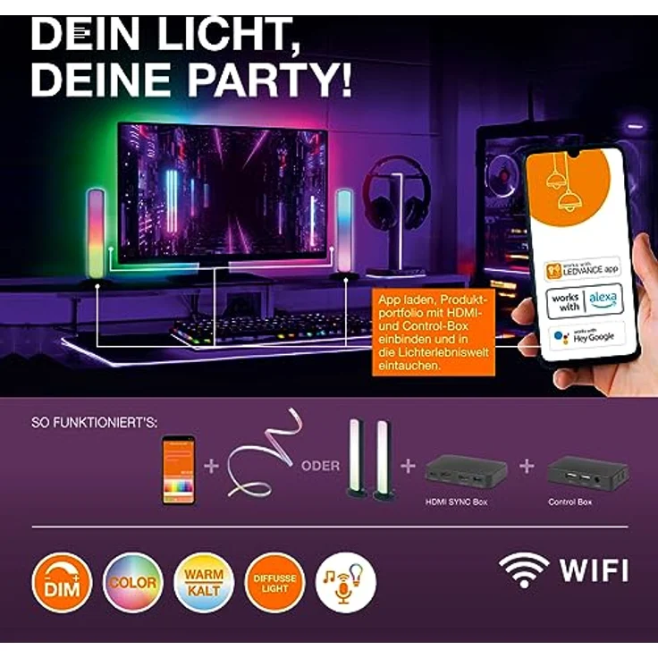 Ledvance SMART+ WIFI FLEX 3M LED-Streifen, weiß, 15W, 350lm, dimmbar, dynamisches Magic-RGB Lichteffekt, individuelle Lichtfarbenwahl, App-steuerbar, lange Lebensdauer, einfache Montage, IP20 – Bild 5