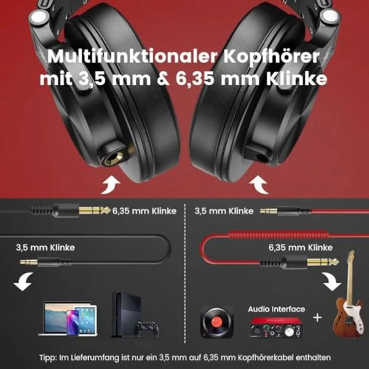 OneOdio A71 Kopfhörer Over Ear, Professioneller DJ Kopfhörer mit Share Port für E-Drum, HiFi Klangqualität, 2-3m Kabel, Ergonomisches Design – Bild 3
