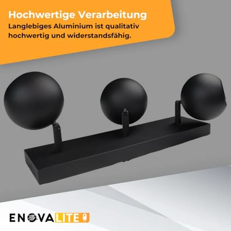 ENOVALITE Deckenleuchte GLOBE, 3-flammig, GU10 Fassung, aus Metall, Ø10cm, matt schwarz - Deckenlampe Kugel Spot Strahler – Bild 5