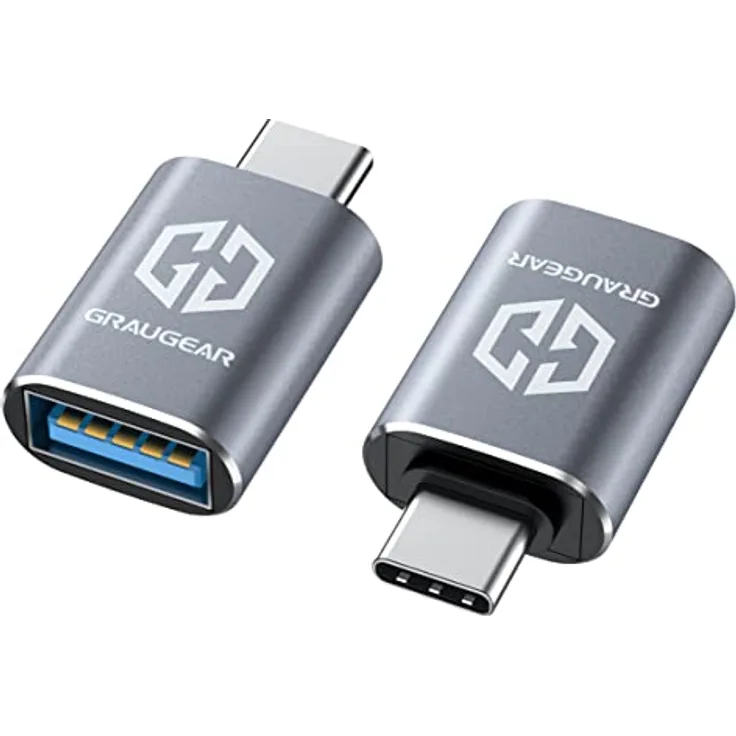 GRAUGEAR | 2 Stücke Adapter | USB zu USB-C | Double Sides USB-C | 10 Gbit/s Datenübertragung USB 3.2 Gen2 | Type-A Buchse zu Type-C® Stecker | USB-C auf USB USB 3.1 Gen2 | G-AD-ATC-10G-2
