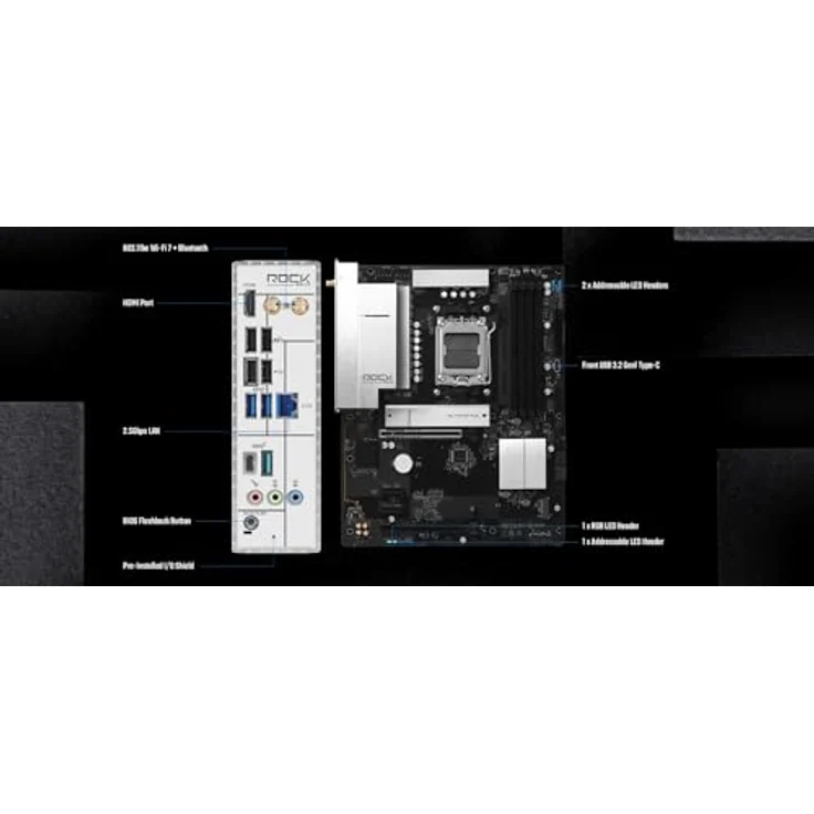 ASRock B850 Rock WiFi7 AM5 ATX Mainboard, PCIe 5.0, 4x DDR5, 2.5G LAN, HDMI/USB-C – Bild 3