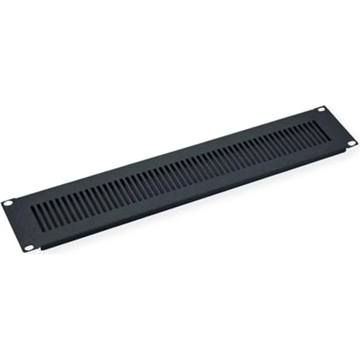 VALUE Netzwerkschrank 19-Zoll-Belüftungs-Frontplatte 2 HE, schwarze Metall-Blindblende mit Belüftungsschlitzen für Serverschränke – Bild 1
