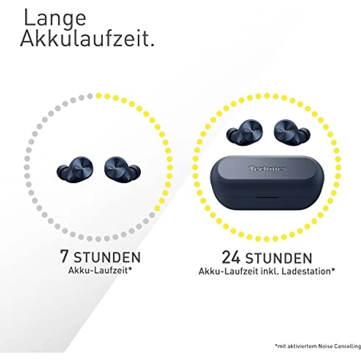 Technics EAHAZ60M2EA kabellose Ohrhörer mit Noise Cancelling,Multipoint Bluetooth,komfortable In-Ear-Kopfhörer integriertem Mikrofon,anpassbare Passform,bis zu 7 Stunden Wiedergabe,Mitternachtsblau – Bild 4